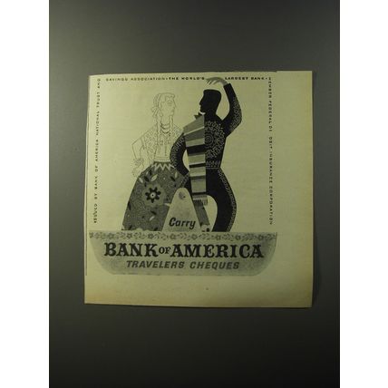 1953 Bank of America Travelers Cheques Ad - Carry Bank of America