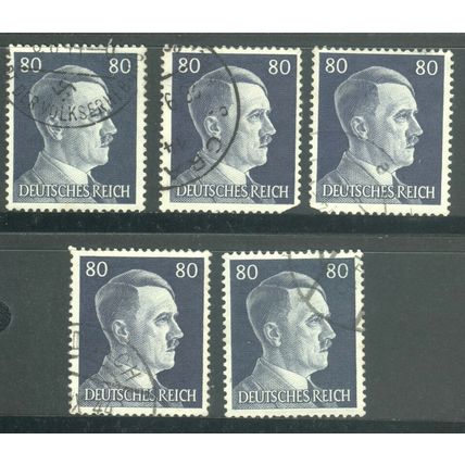 Germany 1941 - 80pf dark blue - Hitler Heads x 5 - used