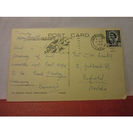 RHEIDOL VALLEY, ABERYSTWYTH, CEREDIGION used postcard 1968 pm =