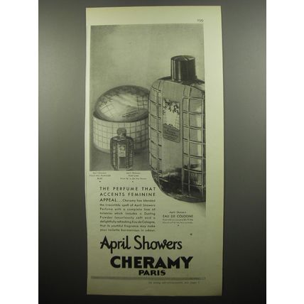 1932 Cheramy April Showers Perfume Ad - The perfume that accents feminine appeal