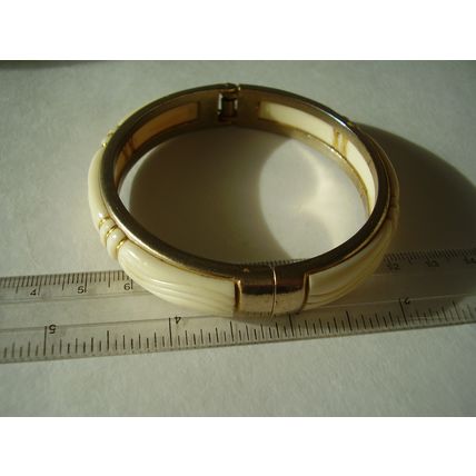 Vintage Clamper Bracelet Celluloid Brass Ivorine Cream 1950's Bangle