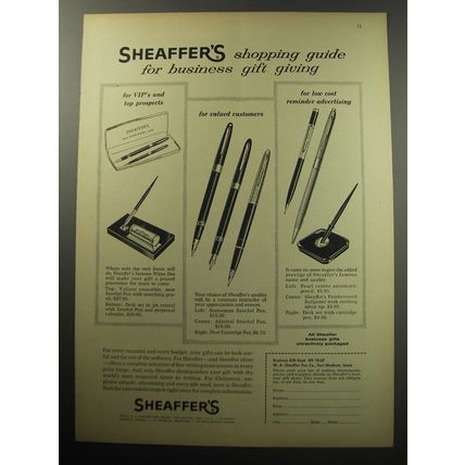 1957 Sheaffer's Pens Ad - Sheaffer's shopping guide for business gift giving