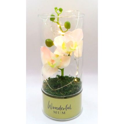 Wonderful Mum LED Tube Light with Faux Pink Flowers Glass LED 20 CM Gift Home