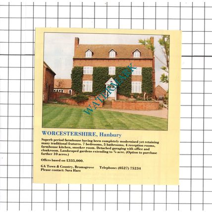 Hanbury Worcestershire House Sale Advert - 1990 Clipping / Print