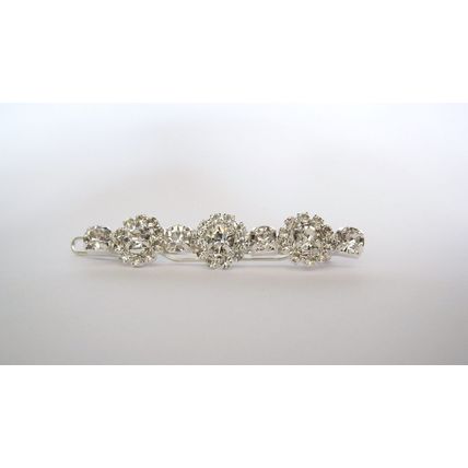 Silver metal slim round crystal hair pin clip barrette for fine thin hair