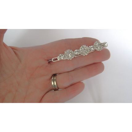Silver metal slim round crystal hair pin clip barrette for fine thin hair