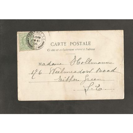 Genealogy Postcard Mrs Hollmann 196 Wellmeadow Road Hither Green London 1906