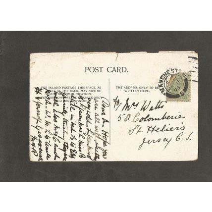 Genealogy Postcard Mrs Watts 58 Colomberie St Helier Jersey Channel Islands 1908