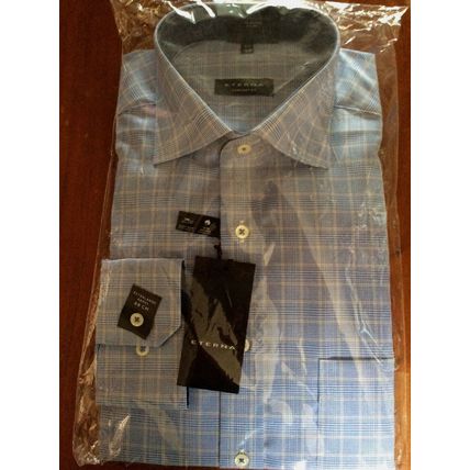 Eterna Mens Blue Check Patterned Comfort Fit Shirt Size 40 15 3/4 RRP £59.99