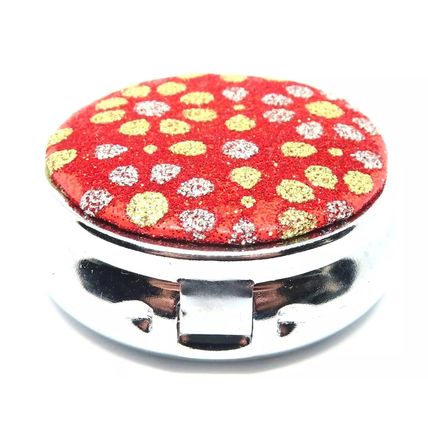 Yellow & Gold Flowers on a Red Glitter Background 1.5 CM Pill Box Gift Storage