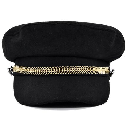 Women Faux Sailor Wool Captain Hat Flat Cap Army Style Chain Cabbie Beret Hat