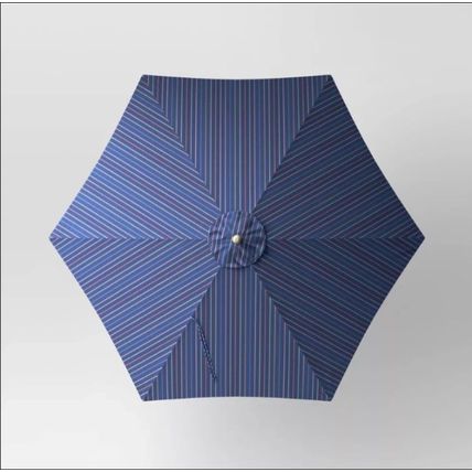 9' Round Dashed Lines Outdoor Patio Market Umbrella with Faux Wood Pole