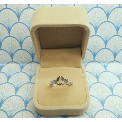 Natural Champagne Topaz and White Topaz 925 Sterling Silver Ring with Box