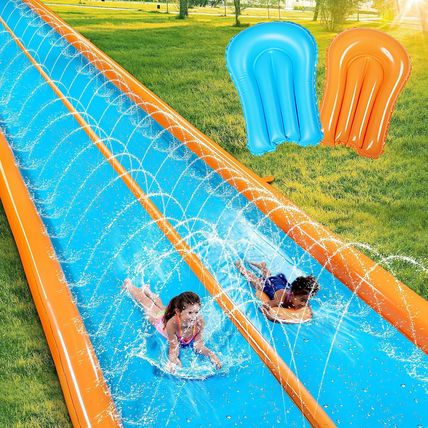 Sloosh Double Lane Water Slide,25Ft X 6Ft Heavy Duty Lawn Water Slip and Slide w