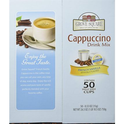 Grove Square Cappuccino Pods, French Vanilla, Single Serve, 50 Count (Pack of 1)