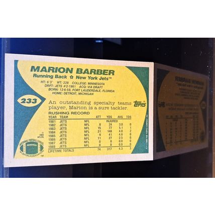 MARION BARBER 1989 TOPPS FOOTBALL CARD #233