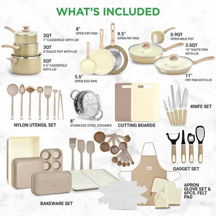Nutrichef 54-Piece Marble Non-Stick Cookware and Bakeware Set, Professional Home