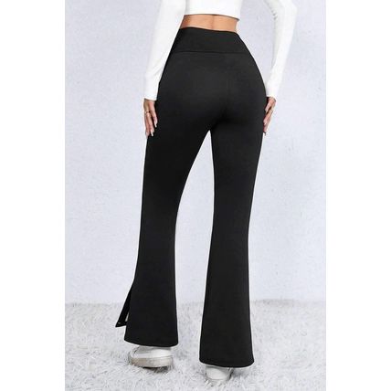 Black Thermal Lined Split Flare Leg Pants