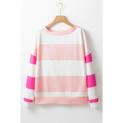 Light Pink Colorblock Striped Drop Shoulder Long Sleeve Top