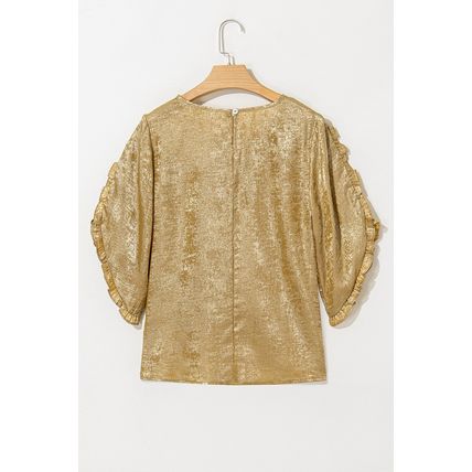 Gold Metallic Luster Frilled Half Sleeve Blouse