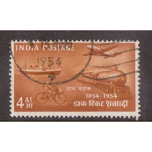 INDIA 1954 INDIAN STAMP CENTENARY 4a BROWN POSTAL TRANSPORT VERY FINE USED