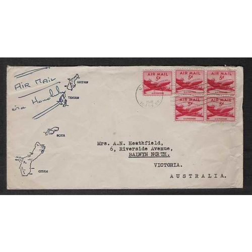 Guam via Hawaii Pacific Air Mail to Australia 1948 NAVY