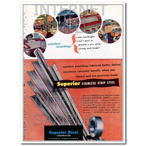 SUPERIOR STEEL CORP 1948 Stainless Steel moldings strips vintage ad