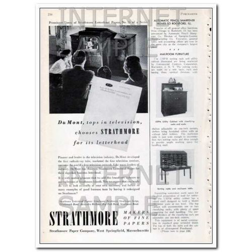 STRATHMORE PAPER COMPANY 1948 Du Mont television letterhead vintage ad