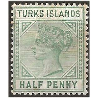 Turks Islands 1893 SG70 1/2d Dull Green Wmk Crown CA Mounted Mint . .. .