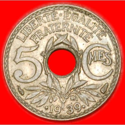 HOLE * FRANCE 5 CENTIMES .1939.! UNC! UNCOMMON CONDITION!★LOW START★NO RESERVE