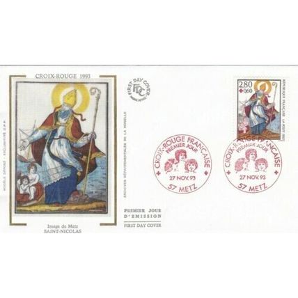 France 1993 Croix Rouge Silk FDC Metz special cancel Unaddressed VGC