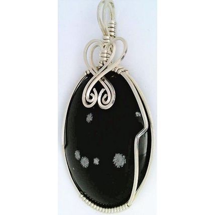 Snowflake Obsidian Sterling Silver Wire Wrap Gemstone Pendant 46