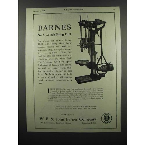 1924 W.F. & John Barnes No. 6, 22-inch Swing Drill Ad