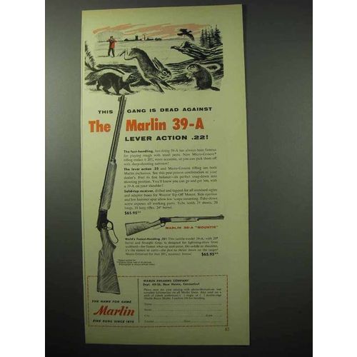 1956 Marlin 39-A Rifle Ad - This Gang is Dead Against