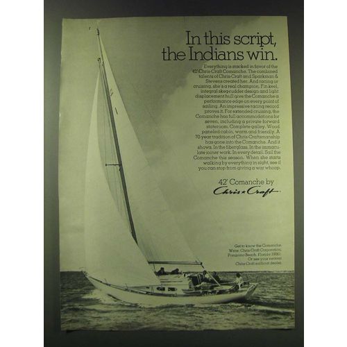 1970 Chris-Craft 42' Comanche Yacht Ad - In this script, the Indians win