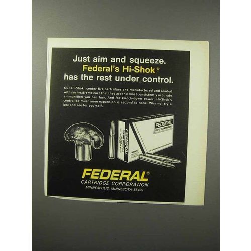 1970 Federal Hi-Shok Cartridge Ad - Aim and Squeeze