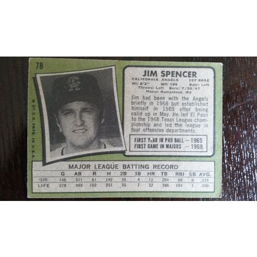 1971 Topps Card # 078 Jim Spencer Good (2) California Angels