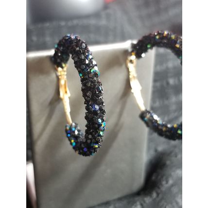 Punk Rock Big Crystal Earrings - Black with Blue
