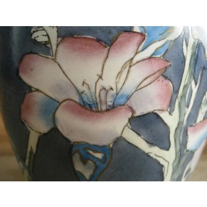 Blue & Pink Oriental Design Hand Painted Floral Vase