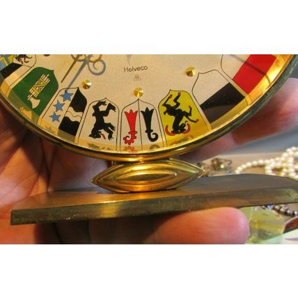 RARE 1930's HELVECO 8 Day SWITZERLAND COAT OF ARMS Wind Up Mantel Clock WORKS