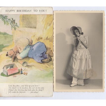 Little Boy Blue With Toy Farm Teddy Box Set 2x Old Postcard