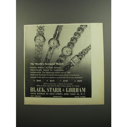 1953 Black, Starr & Gorham Patek Philippe Watches Advertisement