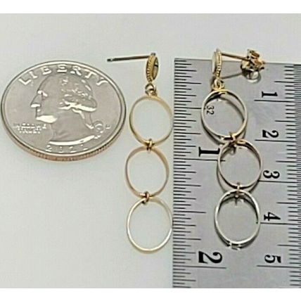 Multi Tone Real 14K Gold Oval Drop Dangle Pushback Butterfly Stud Earrings