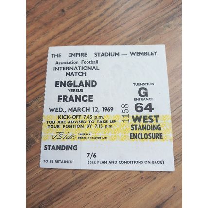 1969 England vs France Programme & Ticket