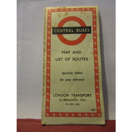 CENTRAL BUSES, map & routes 1967 by Transport of London sheet map #