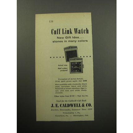 1957 J.E. Caldwell James Schulz Cuff Link Watch Advertisement