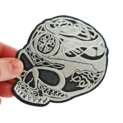 Celtic Skull Iron On Patch Gothic Rock Punk Motif Sew Badge 9 cm x 9.5 cm P508