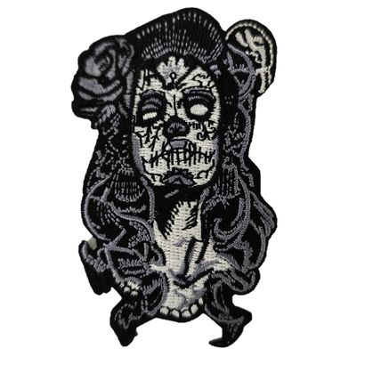Goth Lady Dead Day Iron On Patch Embroidered Sew Motif Badge 9cm x 5.4cm P248