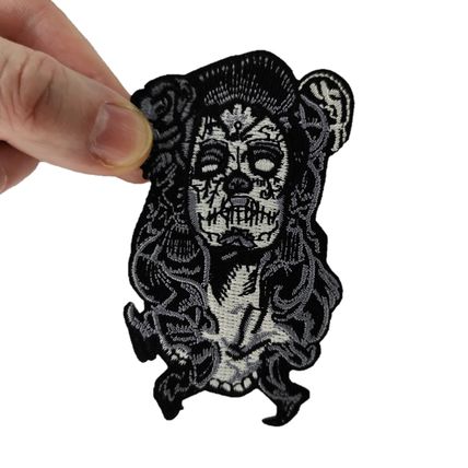 Goth Lady Dead Day Iron On Patch Embroidered Sew Motif Badge 9cm x 5.4cm P248