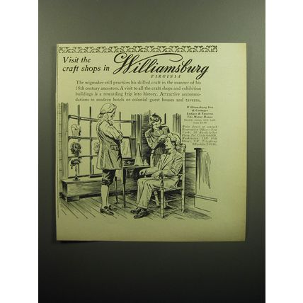 1958 Williamsburg Virginia Ad - Visit the craft shops in Williamsburg Virginia
